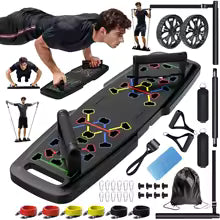 Push Up Board Home Gym Portable Exercise Equipment with Pilates Bar and 20 Fitness Accessories Including Resistance Bands